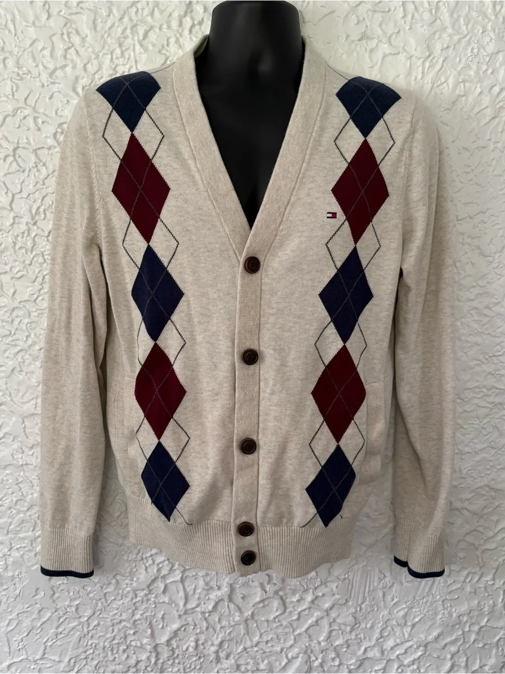 Tommy Hilfiger Argyle Button Up Cardigan Size Medium